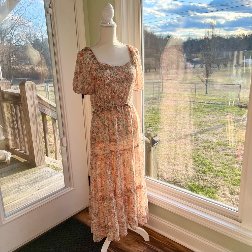 Floral puff sleeve midi dress